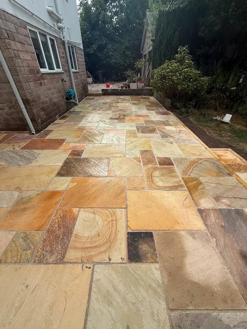 Landscaping and paving work in the Stockport service area